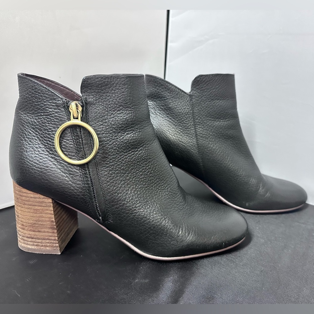See by Chloe Black Leather Block Heel Ankle Boots Booties 39.5 EUC